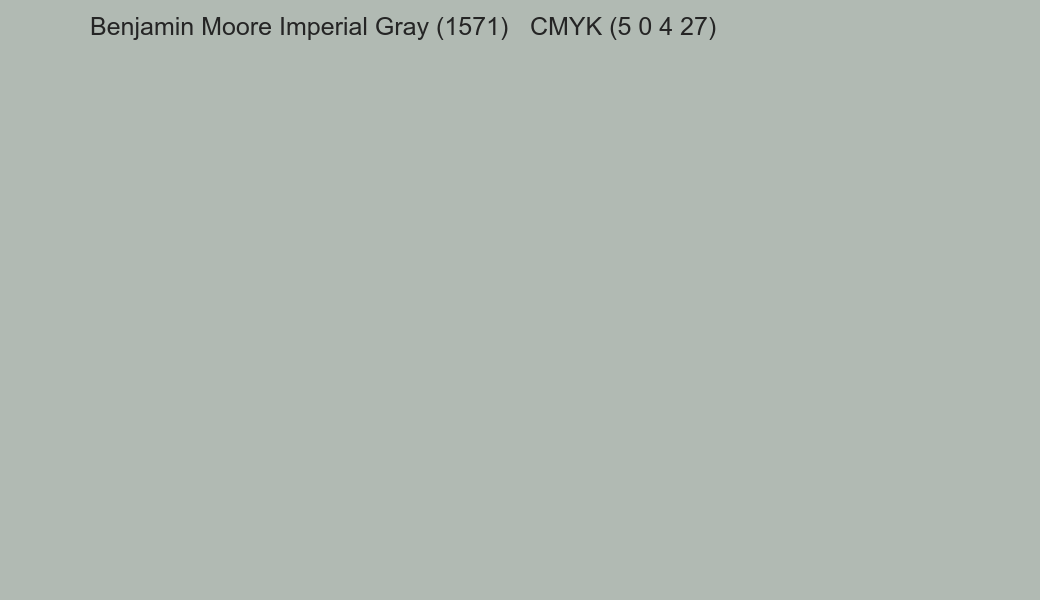 Color Benjamin Moore Imperial Gray (1571) to CMYK (5 0 4 27) converter Color Benjamin Moore Imperial Gray (1571) to CMYK (5 0 4 27) converter
