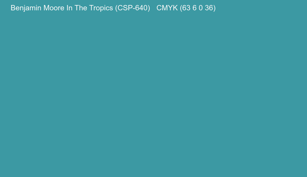 Color Benjamin Moore In The Tropics (CSP-640) to CMYK (63 6 0 36) converter Color Benjamin Moore In The Tropics (CSP-640) to CMYK (63 6 0 36) converter