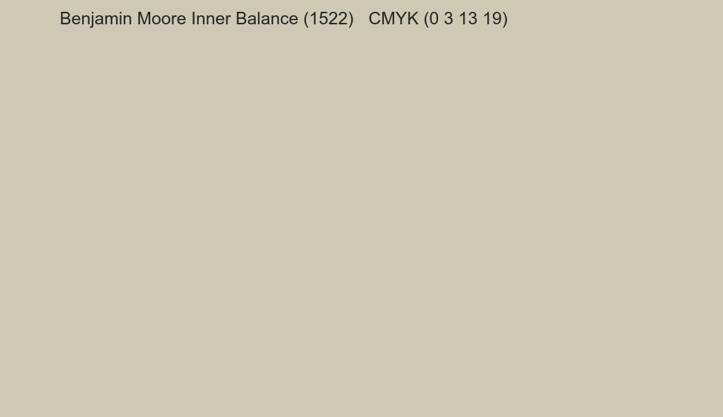 Color Benjamin Moore Inner Balance (1522) to CMYK (0 3 13 19) converter Color Benjamin Moore Inner Balance (1522) to CMYK (0 3 13 19) converter