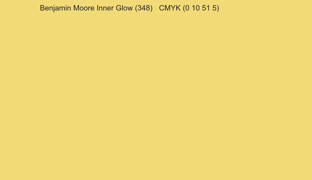 Color Benjamin Moore Inner Glow (348) to CMYK (0 10 51 5) converter Color Benjamin Moore Inner Glow (348) to CMYK (0 10 51 5) converter