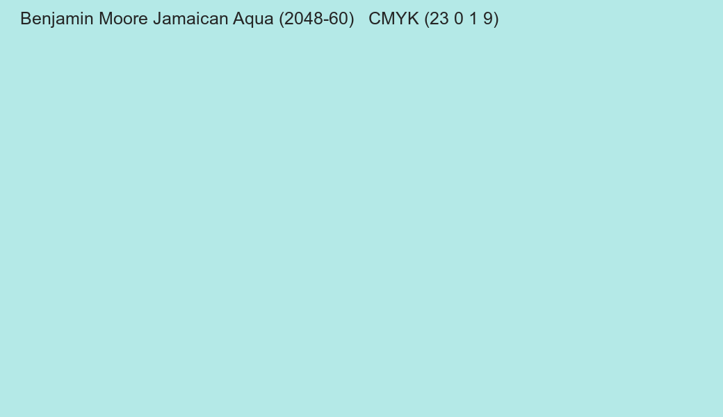 Color Benjamin Moore Jamaican Aqua (2048-60) to CMYK (23 0 1 9) converter Color Benjamin Moore Jamaican Aqua (2048-60) to CMYK (23 0 1 9) converter
