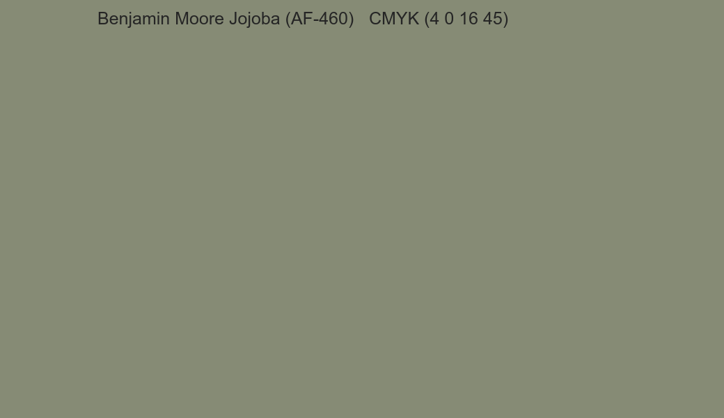 Color Benjamin Moore Jojoba (AF-460) to CMYK (4 0 16 45) converter Color Benjamin Moore Jojoba (AF-460) to CMYK (4 0 16 45) converter