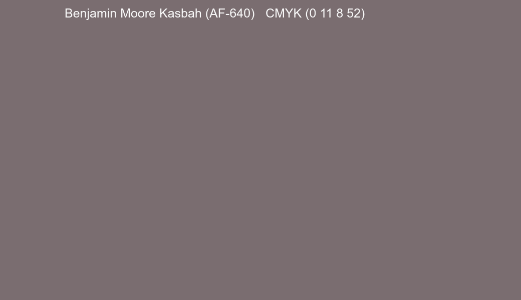 Color Benjamin Moore Kasbah (AF-640) to CMYK (0 11 8 52) converter Color Benjamin Moore Kasbah (AF-640) to CMYK (0 11 8 52) converter