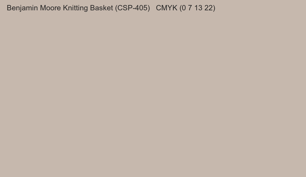 Color Benjamin Moore Knitting Basket (CSP-405) to CMYK (0 7 13 22) converter Color Benjamin Moore Knitting Basket (CSP-405) to CMYK (0 7 13 22) converter