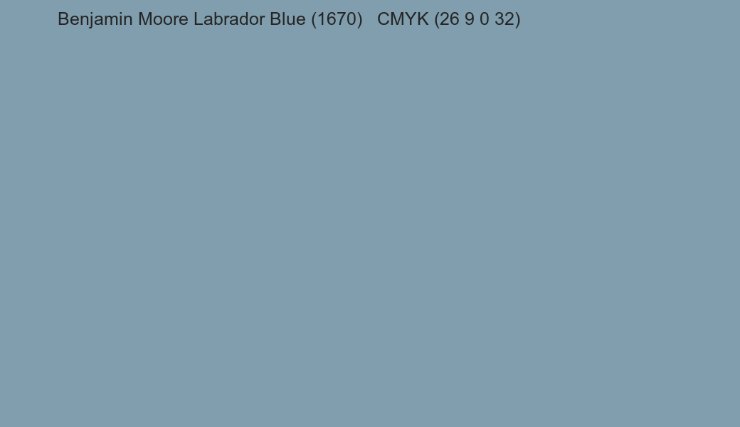 Color Benjamin Moore Labrador Blue (1670) to CMYK (26 9 0 32) converter Color Benjamin Moore Labrador Blue (1670) to CMYK (26 9 0 32) converter