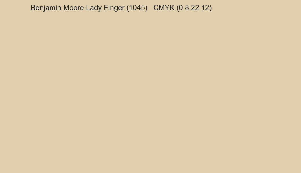 Color Benjamin Moore Lady Finger (1045) to CMYK (0 8 22 12) converter Color Benjamin Moore Lady Finger (1045) to CMYK (0 8 22 12) converter