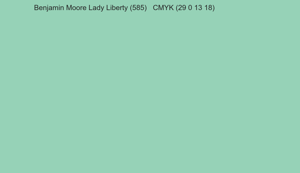 Color Benjamin Moore Lady Liberty (585) to CMYK (29 0 13 18) converter Color Benjamin Moore Lady Liberty (585) to CMYK (29 0 13 18) converter
