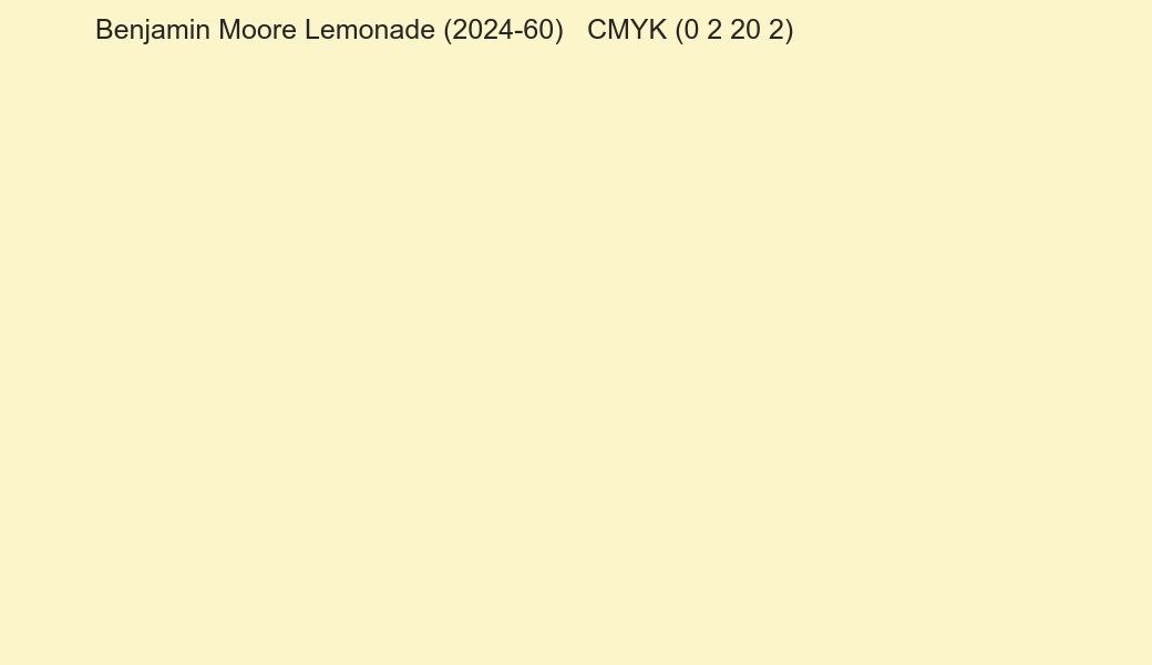 Color Benjamin Moore Lemonade (2024-60) to CMYK (0 2 20 2) converter Color Benjamin Moore Lemonade (2024-60) to CMYK (0 2 20 2) converter
