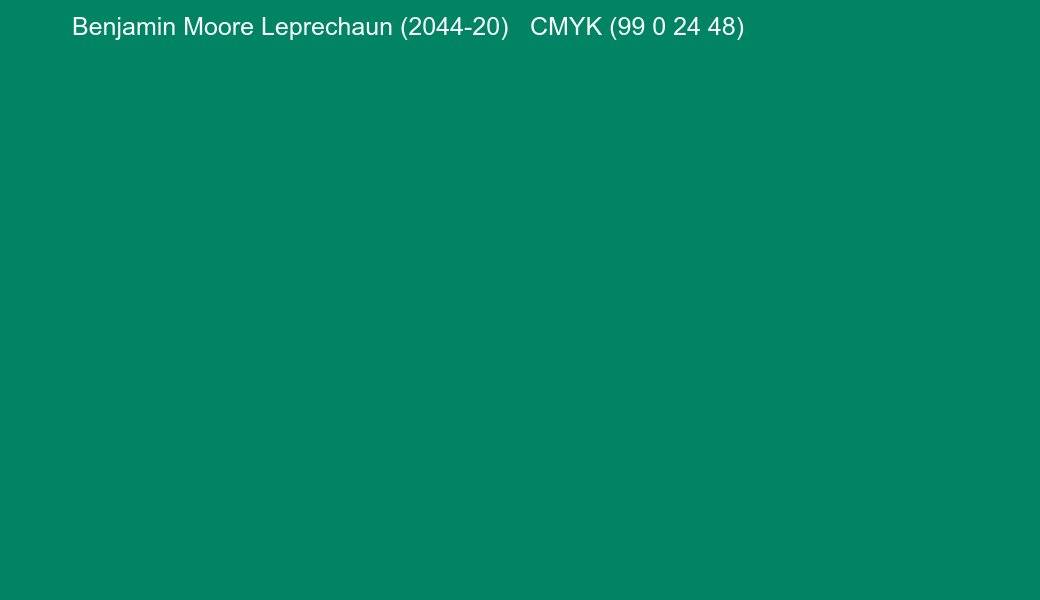 Color Benjamin Moore Leprechaun (2044-20) to CMYK (99 0 24 48) converter Color Benjamin Moore Leprechaun (2044-20) to CMYK (99 0 24 48) converter