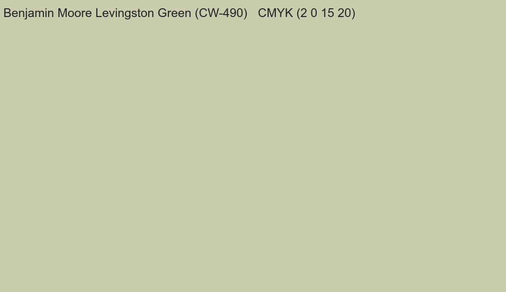 Color Benjamin Moore Levingston Green (CW-490) to CMYK (2 0 15 20) converter Color Benjamin Moore Levingston Green (CW-490) to CMYK (2 0 15 20) converter