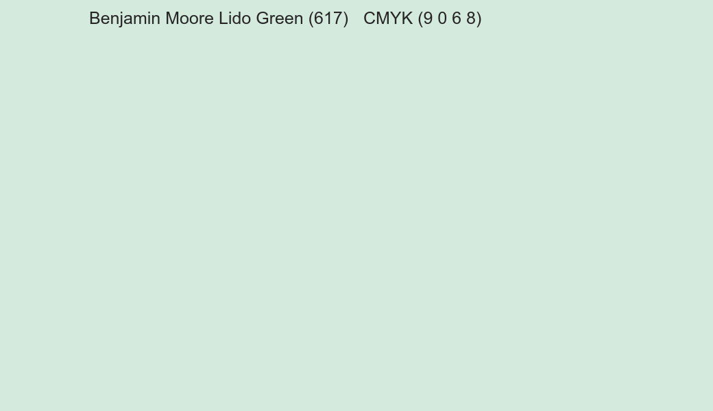 Color Benjamin Moore Lido Green (617) to CMYK (9 0 6 8) converter Color Benjamin Moore Lido Green (617) to CMYK (9 0 6 8) converter