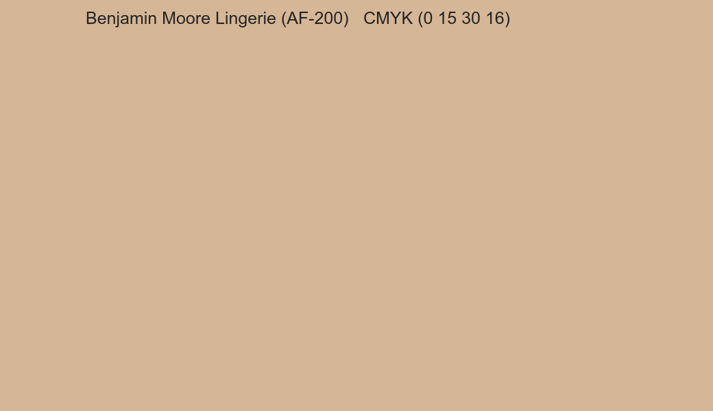 Color Benjamin Moore Lingerie (AF-200) to CMYK (0 15 30 16) converter Color Benjamin Moore Lingerie (AF-200) to CMYK (0 15 30 16) converter