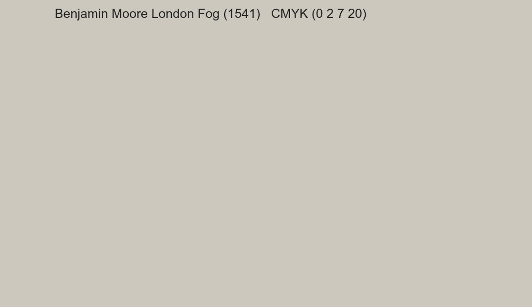 Color Benjamin Moore London Fog (1541) to CMYK (0 2 7 20) converter Color Benjamin Moore London Fog (1541) to CMYK (0 2 7 20) converter