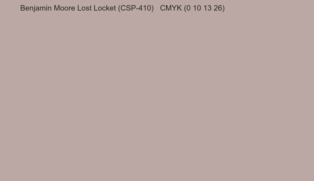 Color Benjamin Moore Lost Locket (CSP-410) to CMYK (0 10 13 26) converter Color Benjamin Moore Lost Locket (CSP-410) to CMYK (0 10 13 26) converter