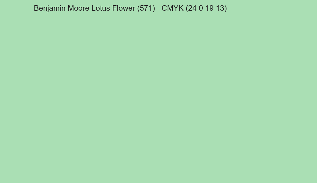 Color Benjamin Moore Lotus Flower (571) to CMYK (24 0 19 13) converter Color Benjamin Moore Lotus Flower (571) to CMYK (24 0 19 13) converter