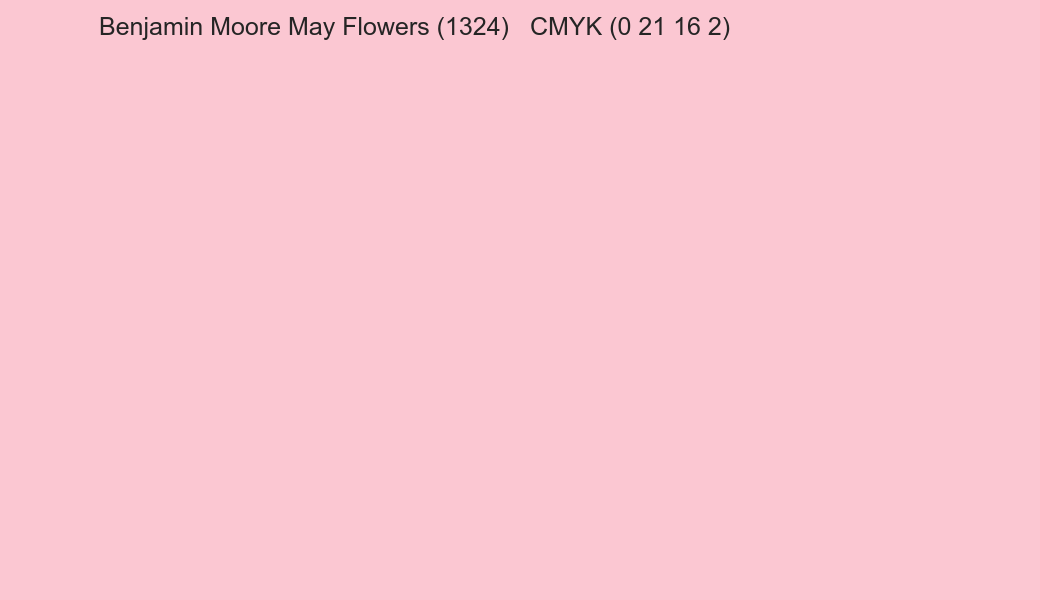 Color Benjamin Moore May Flowers (1324) to CMYK (0 21 16 2) converter Color Benjamin Moore May Flowers (1324) to CMYK (0 21 16 2) converter