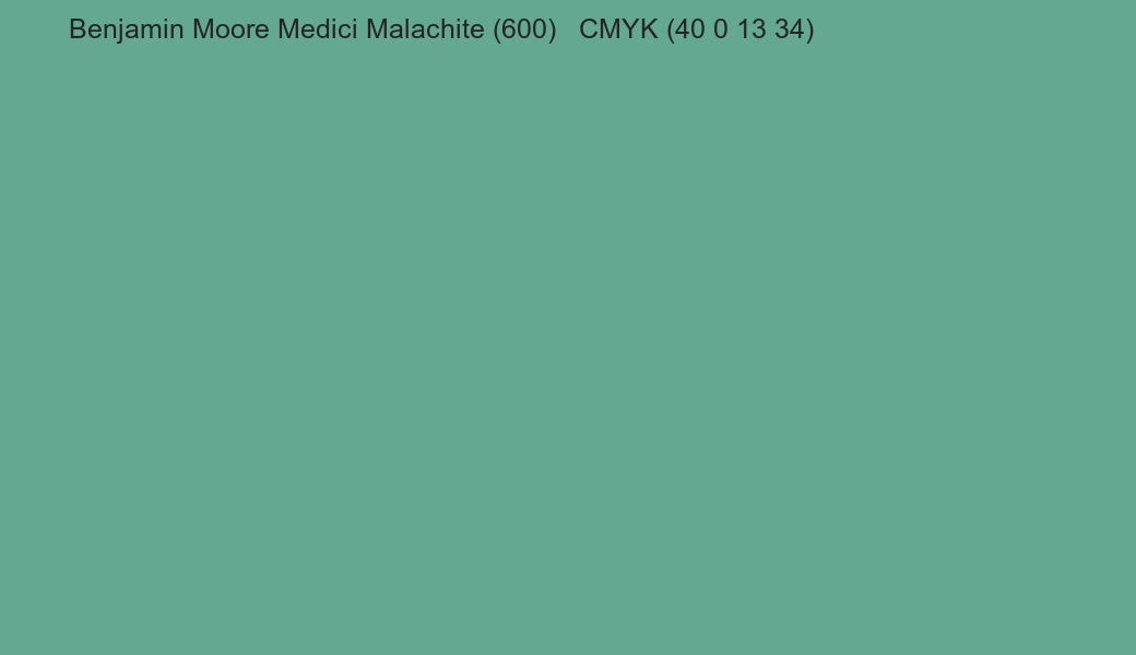 Color Benjamin Moore Medici Malachite (600) to CMYK (40 0 13 34) converter Color Benjamin Moore Medici Malachite (600) to CMYK (40 0 13 34) converter