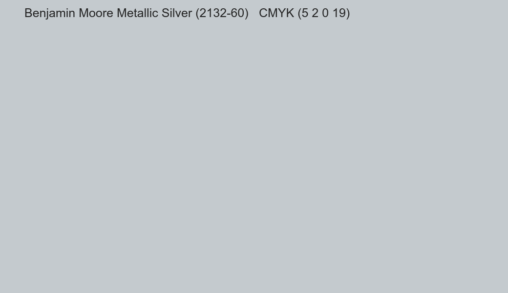 Color Benjamin Moore Metallic Silver (2132-60) to CMYK (5 2 0 19) converter Color Benjamin Moore Metallic Silver (2132-60) to CMYK (5 2 0 19) converter