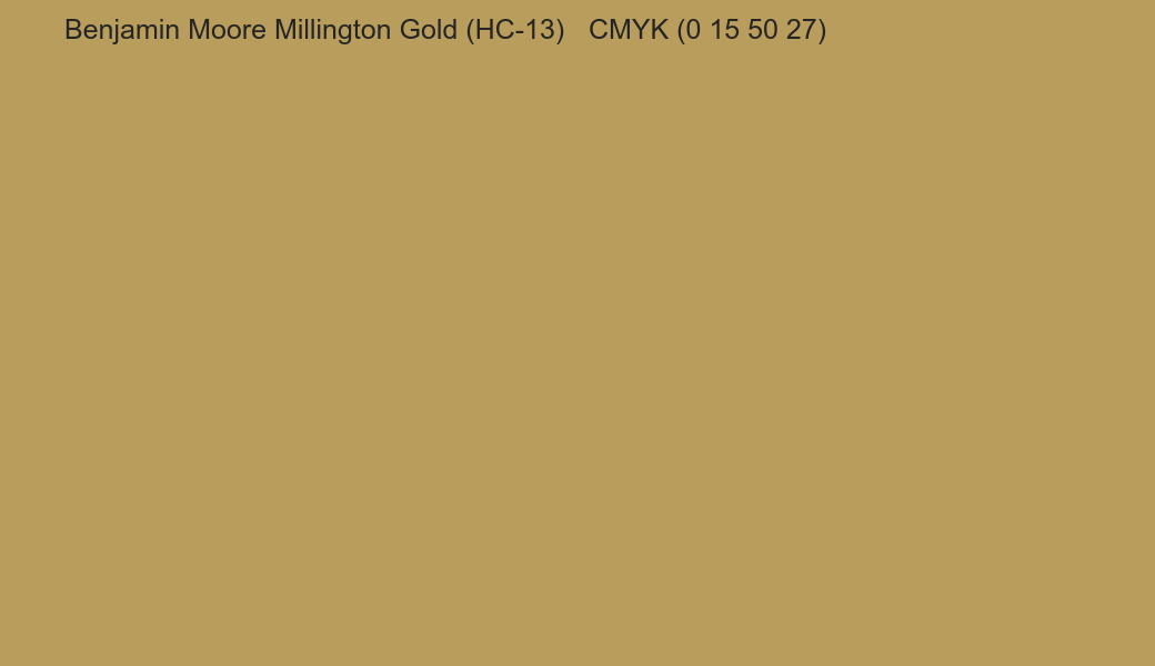 Color Benjamin Moore Millington Gold (HC-13) to CMYK (0 15 50 27) converter Color Benjamin Moore Millington Gold (HC-13) to CMYK (0 15 50 27) converter