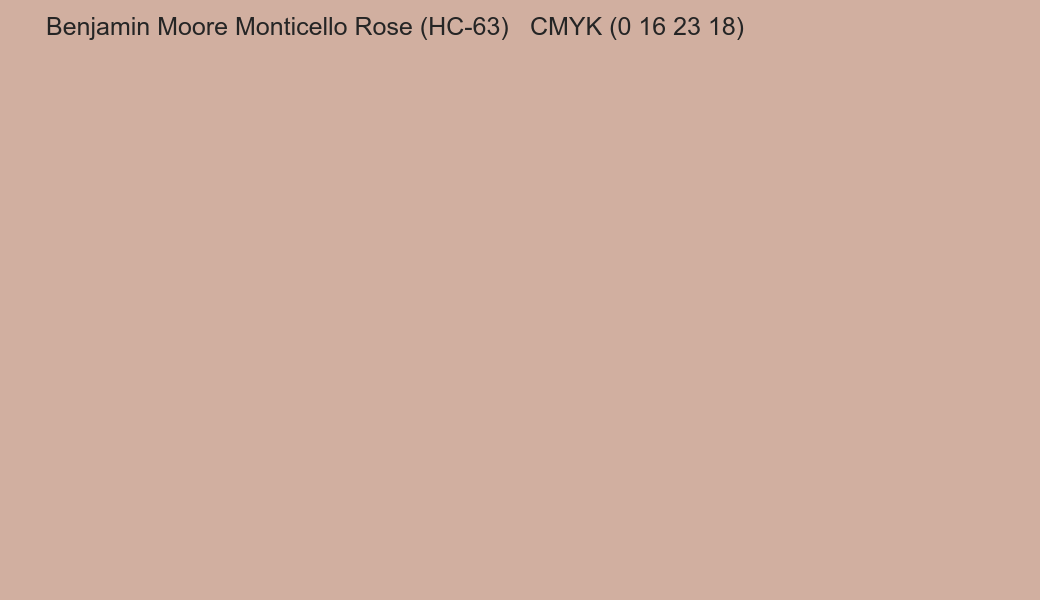 Color Benjamin Moore Monticello Rose (HC-63) to CMYK (0 16 23 18) converter Color Benjamin Moore Monticello Rose (HC-63) to CMYK (0 16 23 18) converter