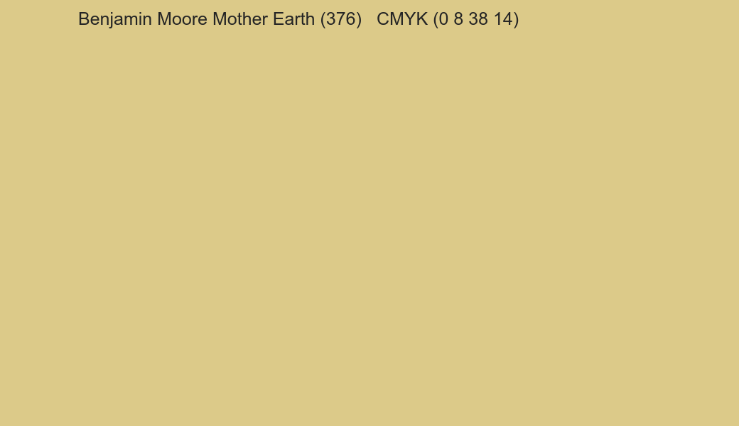 Color Benjamin Moore Mother Earth (376) to CMYK (0 8 38 14) converter Color Benjamin Moore Mother Earth (376) to CMYK (0 8 38 14) converter