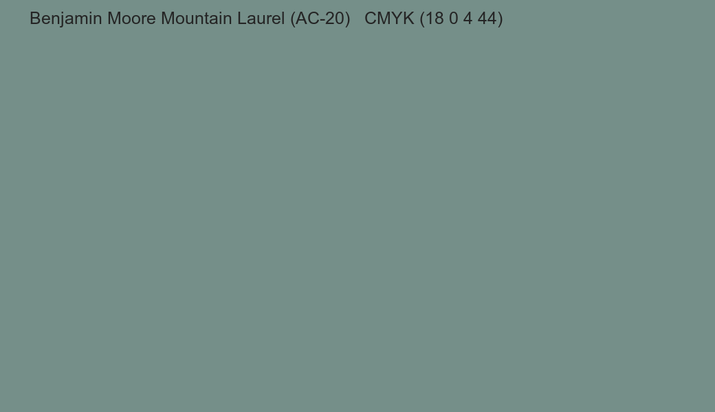 Color Benjamin Moore Mountain Laurel (AC-20) to CMYK (18 0 4 44) converter Color Benjamin Moore Mountain Laurel (AC-20) to CMYK (18 0 4 44) converter