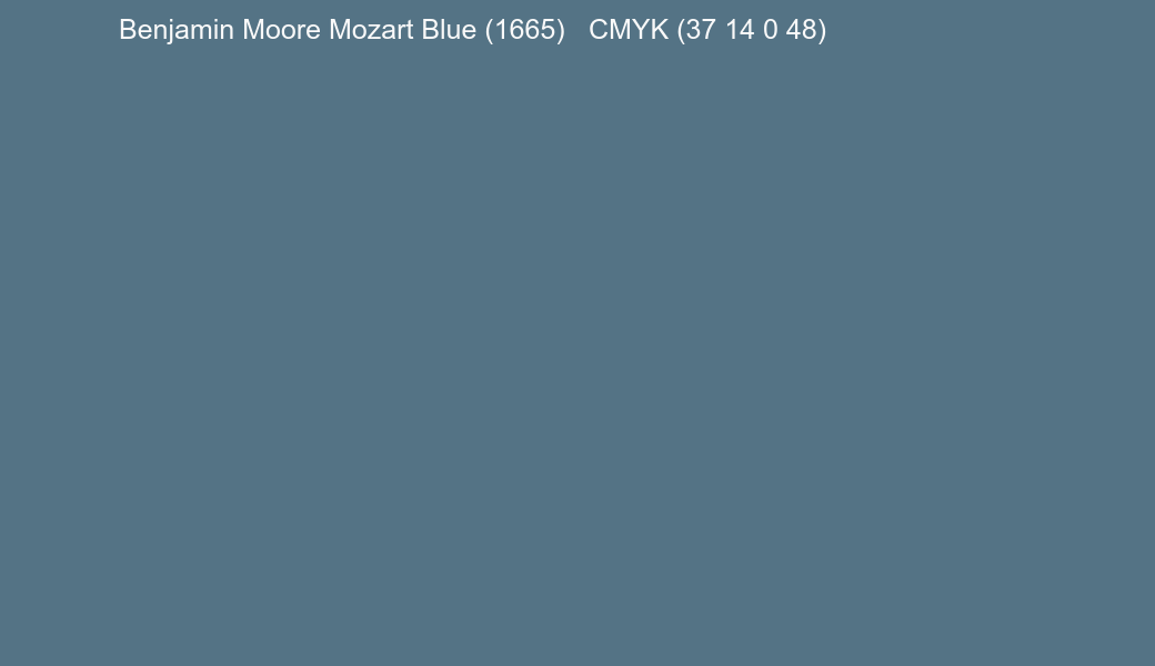 Color Benjamin Moore Mozart Blue (1665) to CMYK (37 14 0 48) converter Color Benjamin Moore Mozart Blue (1665) to CMYK (37 14 0 48) converter