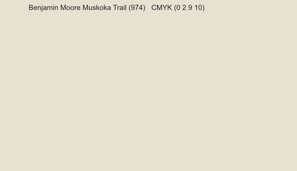 Color Benjamin Moore Muskoka Trail (974) to CMYK (0 2 9 10) converter Color Benjamin Moore Muskoka Trail (974) to CMYK (0 2 9 10) converter