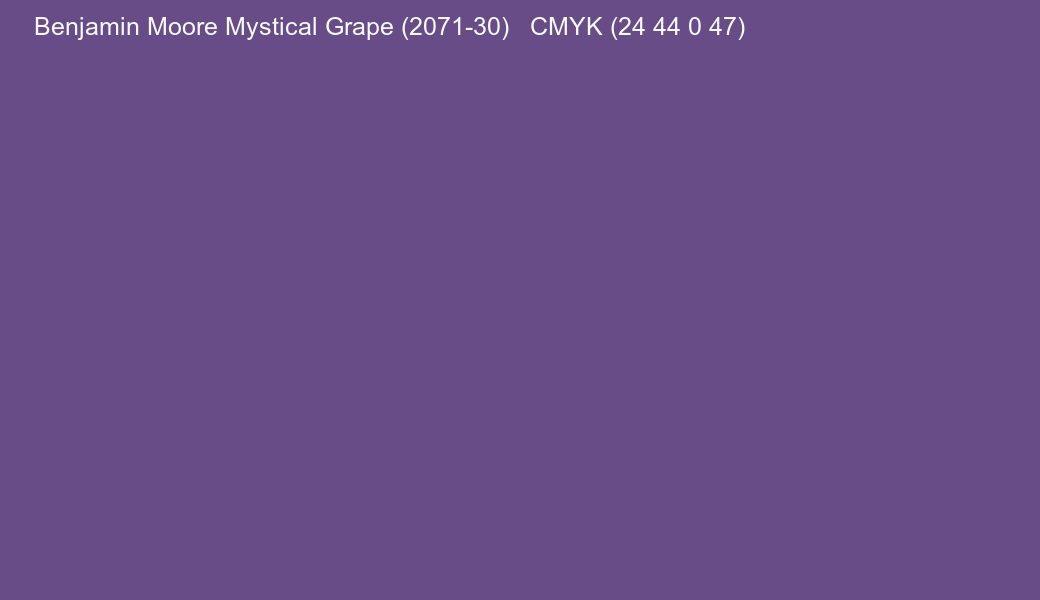 Color Benjamin Moore Mystical Grape (2071-30) to CMYK (24 44 0 47) converter Color Benjamin Moore Mystical Grape (2071-30) to CMYK (24 44 0 47) converter