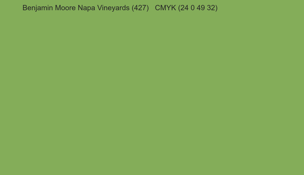 Color Benjamin Moore Napa Vineyards (427) to CMYK (24 0 49 32) converter Color Benjamin Moore Napa Vineyards (427) to CMYK (24 0 49 32) converter