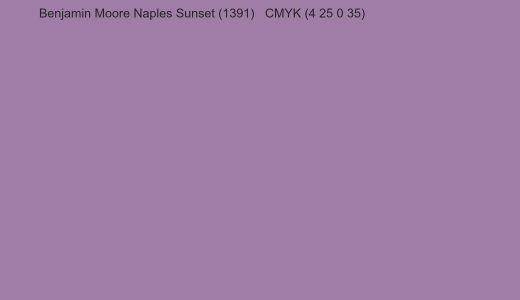 Color Benjamin Moore Naples Sunset (1391) to CMYK (4 25 0 35) converter Color Benjamin Moore Naples Sunset (1391) to CMYK (4 25 0 35) converter