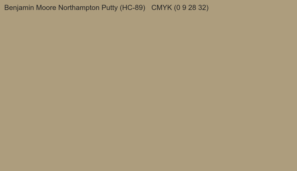 Color Benjamin Moore Northampton Putty (HC-89) to CMYK (0 9 28 32) converter Color Benjamin Moore Northampton Putty (HC-89) to CMYK (0 9 28 32) converter