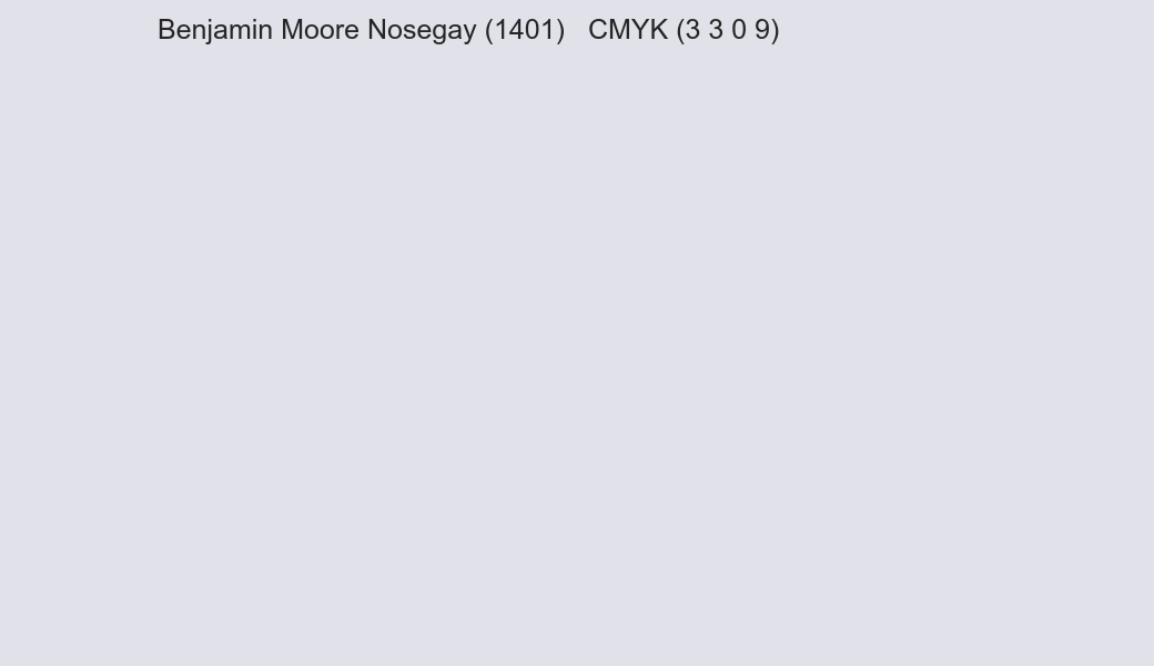 Color Benjamin Moore Nosegay (1401) to CMYK (3 3 0 9) converter Color Benjamin Moore Nosegay (1401) to CMYK (3 3 0 9) converter