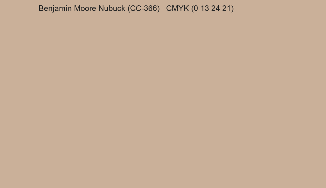 Color Benjamin Moore Nubuck (CC-366) to CMYK (0 13 24 21) converter Color Benjamin Moore Nubuck (CC-366) to CMYK (0 13 24 21) converter