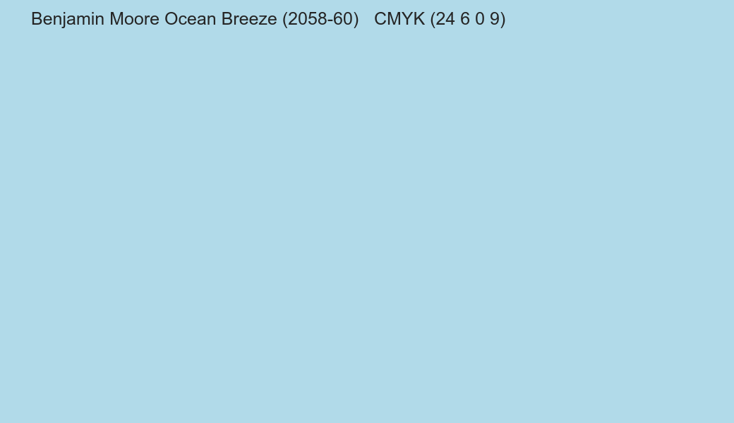 Color Benjamin Moore Ocean Breeze (2058-60) to CMYK (24 6 0 9) converter Color Benjamin Moore Ocean Breeze (2058-60) to CMYK (24 6 0 9) converter