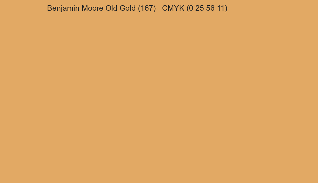 Color Benjamin Moore Old Gold (167) to CMYK (0 25 56 11) converter Color Benjamin Moore Old Gold (167) to CMYK (0 25 56 11) converter