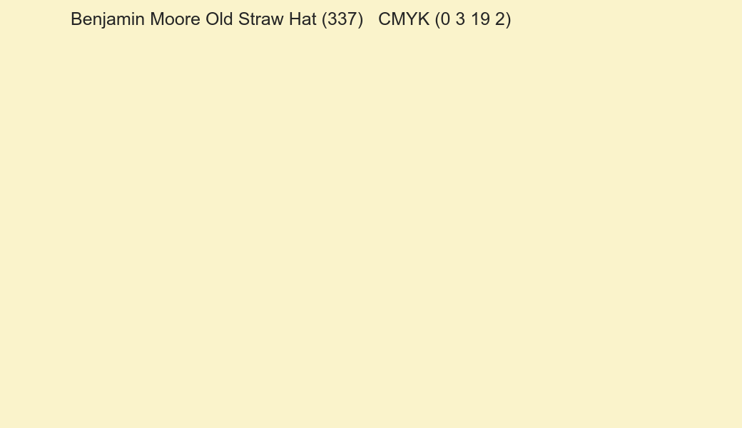 Color Benjamin Moore Old Straw Hat (337) to CMYK (0 3 19 2) converter Color Benjamin Moore Old Straw Hat (337) to CMYK (0 3 19 2) converter