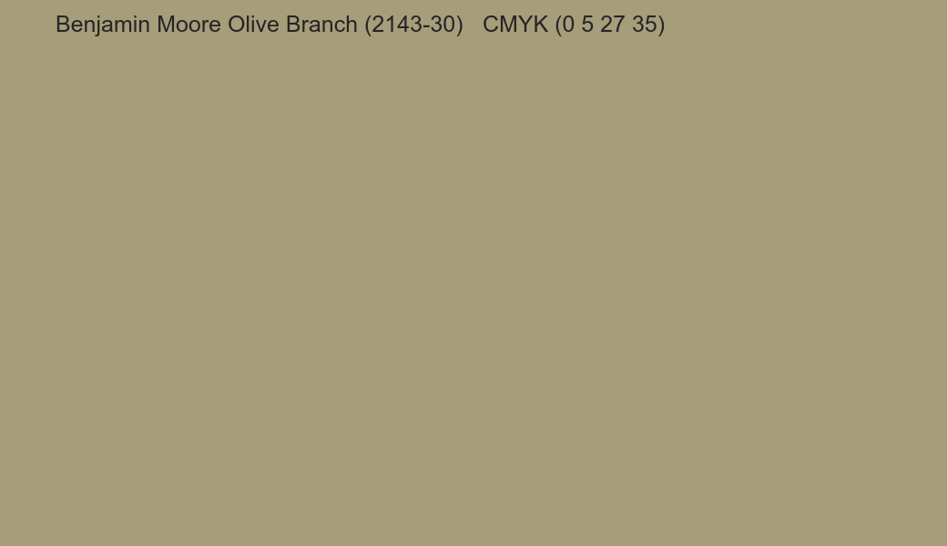 Color Benjamin Moore Olive Branch (2143-30) to CMYK (0 5 27 35) converter Color Benjamin Moore Olive Branch (2143-30) to CMYK (0 5 27 35) converter