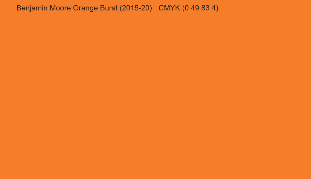 Color Benjamin Moore Orange Burst (2015-20) to CMYK (0 49 83 4) converter Color Benjamin Moore Orange Burst (2015-20) to CMYK (0 49 83 4) converter