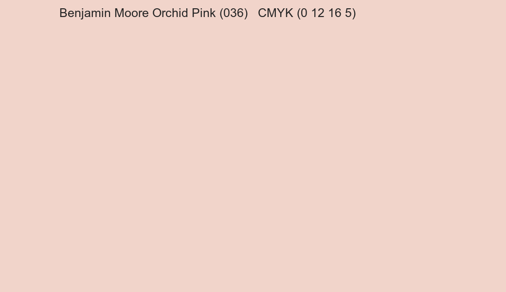 Color Benjamin Moore Orchid Pink (036) to CMYK (0 12 16 5) converter Color Benjamin Moore Orchid Pink (036) to CMYK (0 12 16 5) converter
