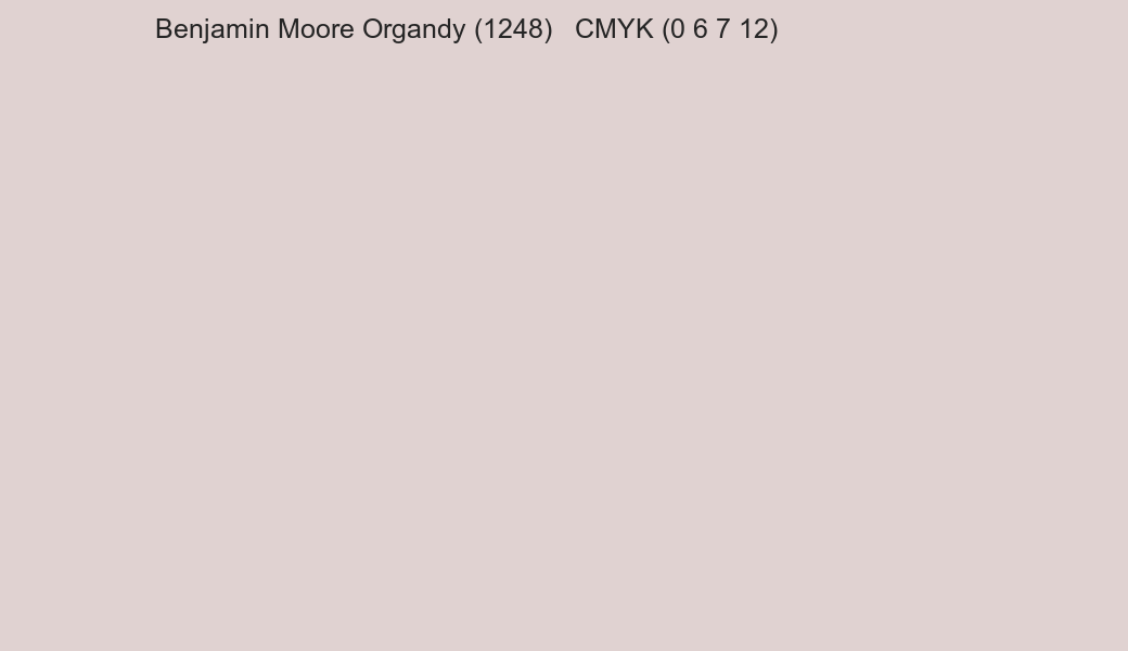Color Benjamin Moore Organdy (1248) to CMYK (0 6 7 12) converter Color Benjamin Moore Organdy (1248) to CMYK (0 6 7 12) converter