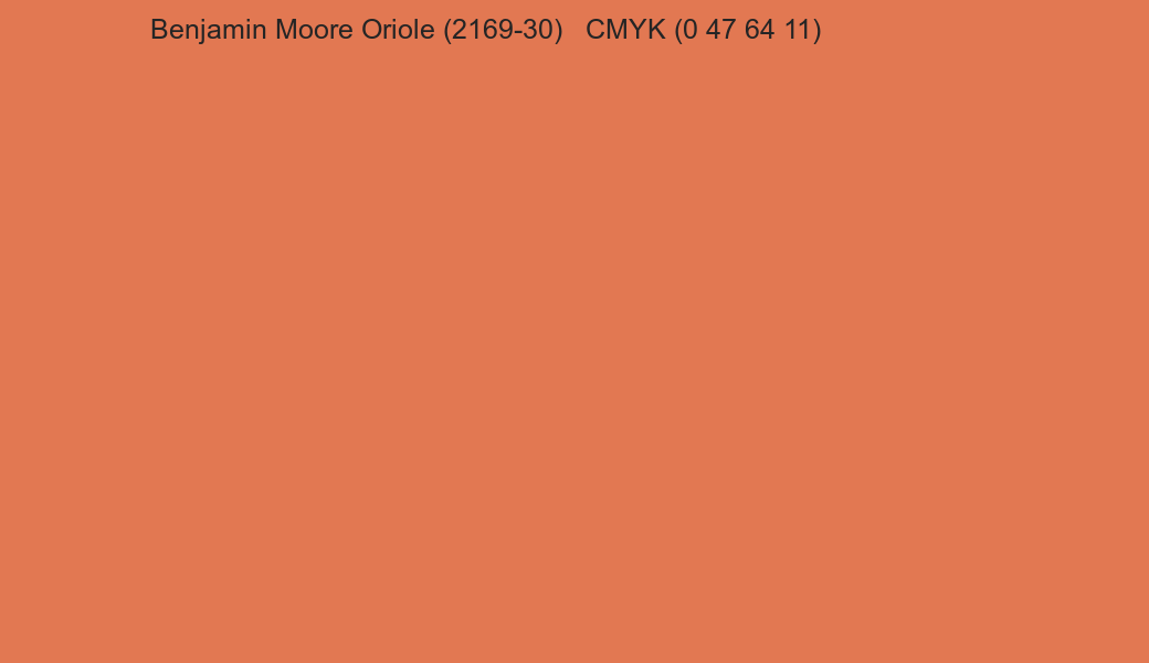 Color Benjamin Moore Oriole (2169-30) to CMYK (0 47 64 11) converter Color Benjamin Moore Oriole (2169-30) to CMYK (0 47 64 11) converter