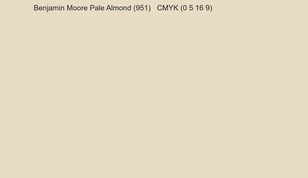 Color Benjamin Moore Pale Almond (951) to CMYK (0 5 16 9) converter Color Benjamin Moore Pale Almond (951) to CMYK (0 5 16 9) converter