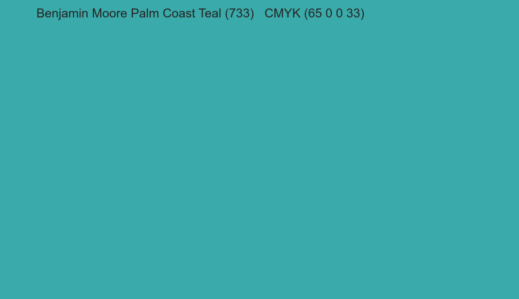 Color Benjamin Moore Palm Coast Teal (733) to CMYK (65 0 0 33) converter Color Benjamin Moore Palm Coast Teal (733) to CMYK (65 0 0 33) converter