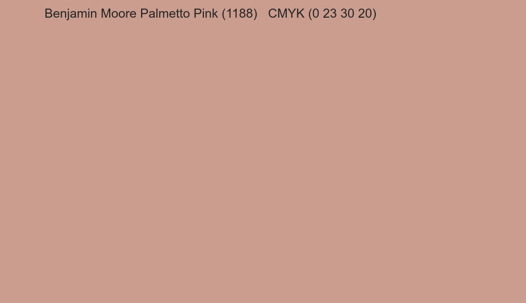 Color Benjamin Moore Palmetto Pink (1188) to CMYK (0 23 30 20) converter Color Benjamin Moore Palmetto Pink (1188) to CMYK (0 23 30 20) converter