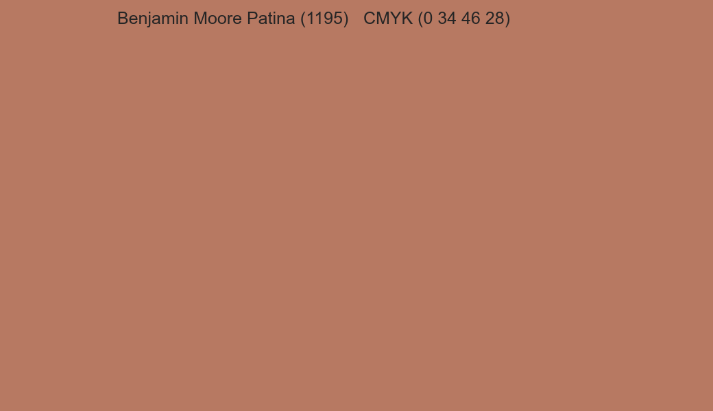 Color Benjamin Moore Patina (1195) to CMYK (0 34 46 28) converter Color Benjamin Moore Patina (1195) to CMYK (0 34 46 28) converter