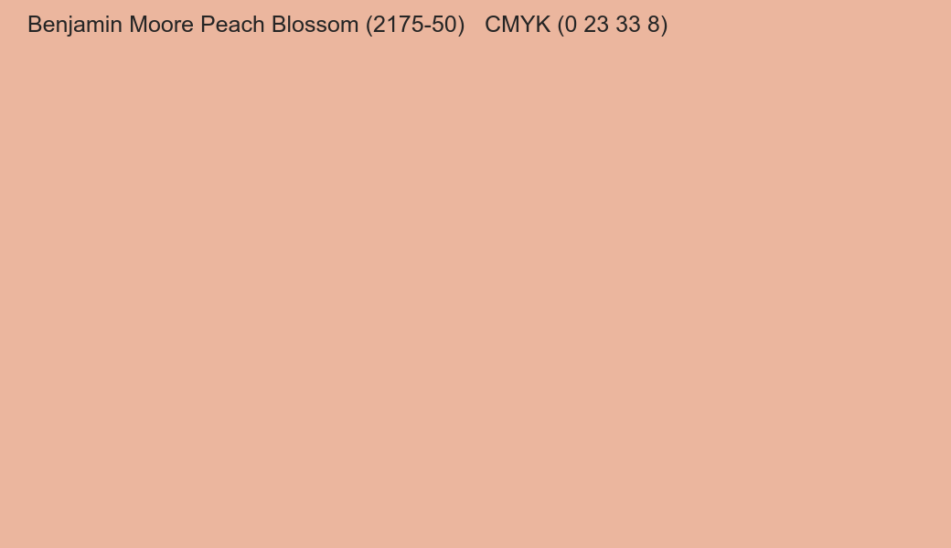 Color Benjamin Moore Peach Blossom (2175-50) to CMYK (0 23 33 8) converter Color Benjamin Moore Peach Blossom (2175-50) to CMYK (0 23 33 8) converter