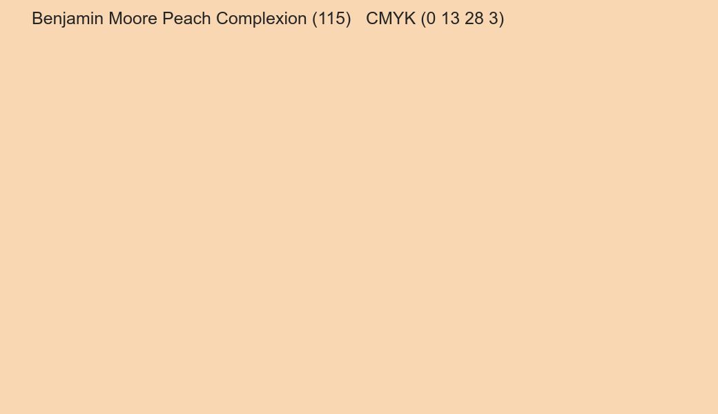 Color Benjamin Moore Peach Complexion (115) to CMYK (0 13 28 3) converter Color Benjamin Moore Peach Complexion (115) to CMYK (0 13 28 3) converter