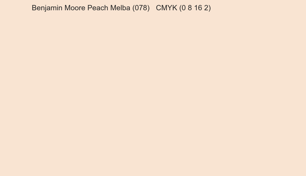 Color Benjamin Moore Peach Melba (078) to CMYK (0 8 16 2) converter Color Benjamin Moore Peach Melba (078) to CMYK (0 8 16 2) converter