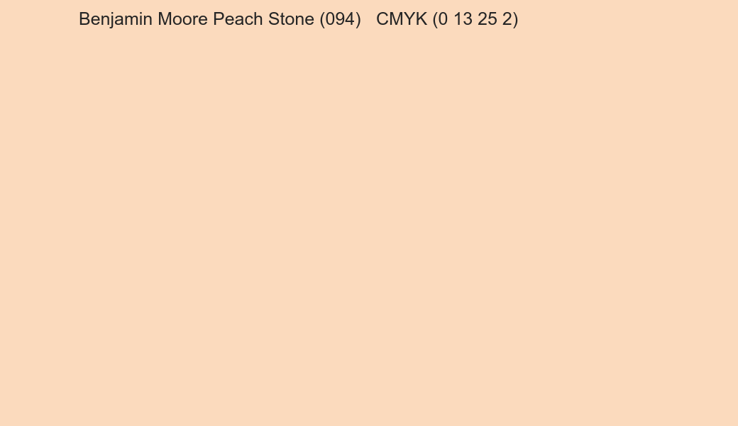 Color Benjamin Moore Peach Stone (094) to CMYK (0 13 25 2) converter Color Benjamin Moore Peach Stone (094) to CMYK (0 13 25 2) converter